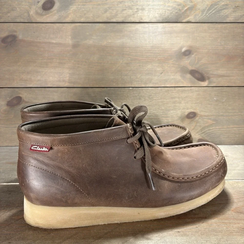 clarks stinson mens size 10.5 shoes brown leather comfort chukka boots